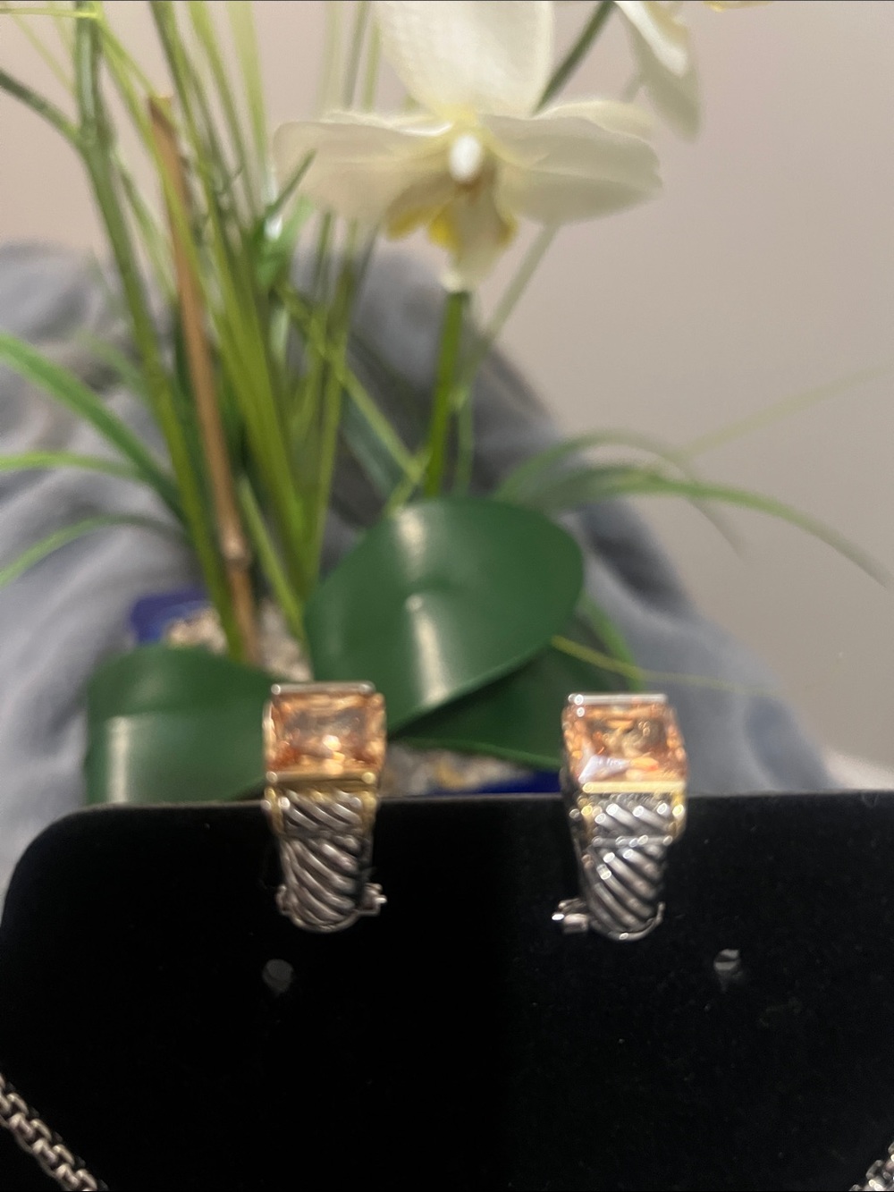 Silver Necklace and Earrings Set with Orange Gemstone Pendant NWOT retail $45 - Picture 2 of 6